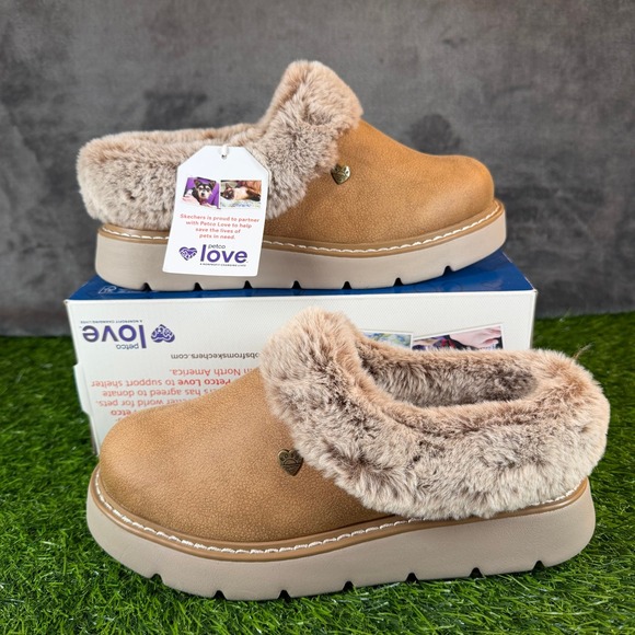 Skechers Shoes - Skechers Bobs Keepsakes Lite Cozy Blend Chestnut Faux Fur Clog Slippers Womens 6